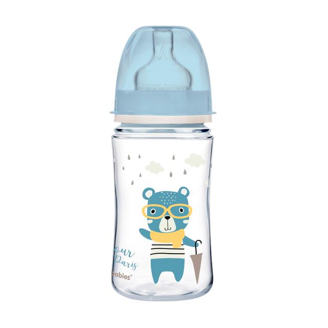 foto антиколькова пляшечка для годування canpol babies pp easystart bonjour paris з широким отвором, синя, 3+ місяців, 240 мл (35/232_blu)