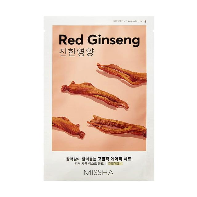 foto тканинна маска для обличчя missha airy fit sheet mask red ginseng з екстрактом червоного женьшеню, 19 г