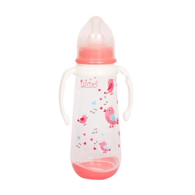 foto пляшечка для годування lindo від 3 місяців, з силіконовою соскою та знімними ручками, рожева, 250 мл (li 125)