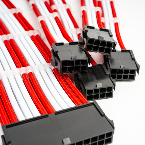 foto набір кастомних кабелів живлення evolve custom psu cable kit 0.3m (ev-psumf-03whr) white/red