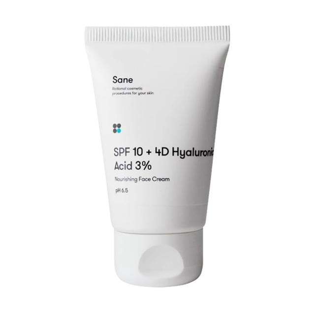 foto живильний крем для обличчя sane spf10 + 4d hyaluronic acid 3% nourishing face cream ph 6.5 з гіалуроновою кислотою, 40 мл