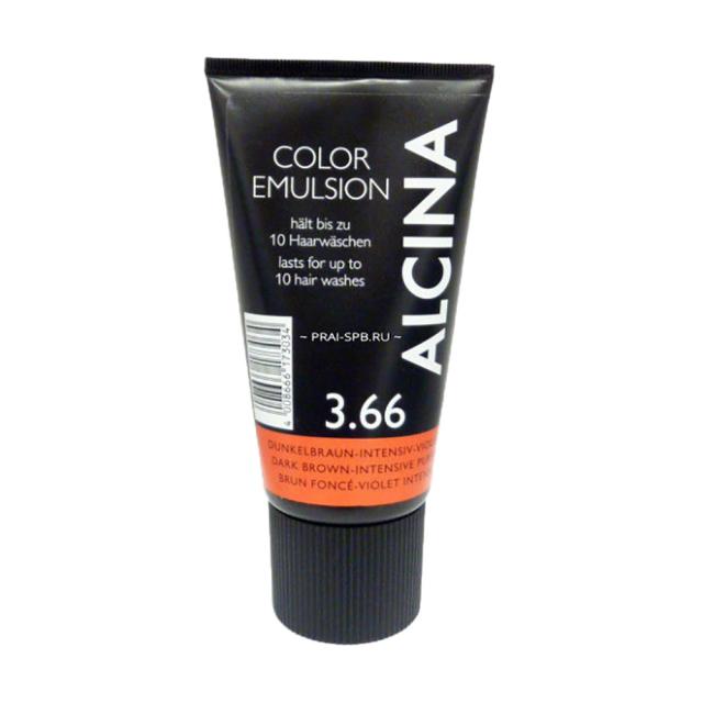 foto відтінкова емульсія alcina color emulsion 3.66 purple dark brown extra, 150 мл