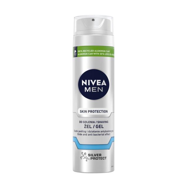 foto гель для гоління nivea срібний захист з іонами срібла, з антибактеріальним ефектом, 200 мл