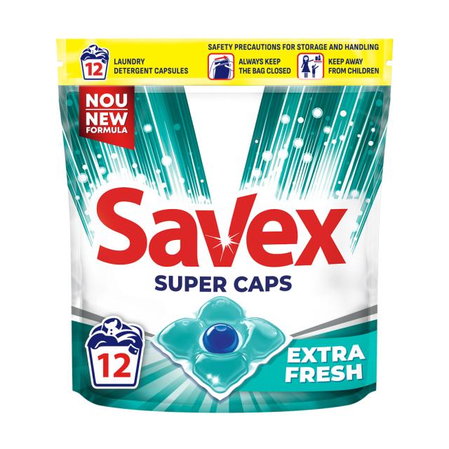 foto капсули для прання savex super caps extra fresh, 12 циклів прання, 12 шт
