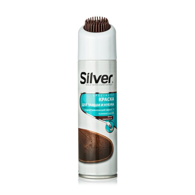 foto спрей-фарба відновник silver для нубука та замші, темно-коричневий, 250 мл
