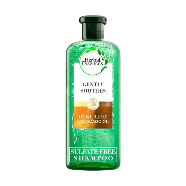 foto безсульфатний шампунь для волосся herbal essences gently soothes pure aloe + avocado oil shampoo алое та олія авокадо, 380 мл