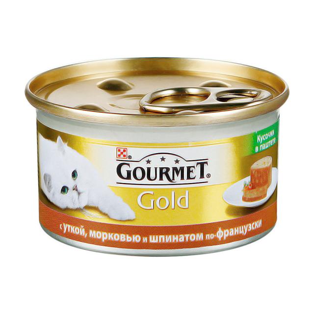 foto вологий корм для кішок purina gourmet gold з качкою, морквою та шпинатом, 85 г