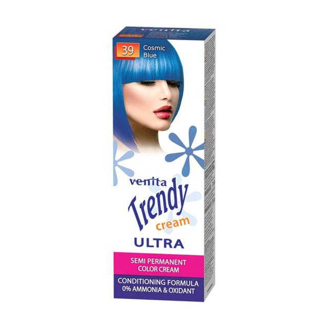 foto відтінкова крем-фарба для волосся venita trendy semi permanent color cream 39 космічний синій, 105 мл