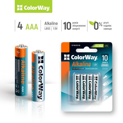 foto батарейки colorway aaa alkaline power 4шт (cw-balr03-4bl)