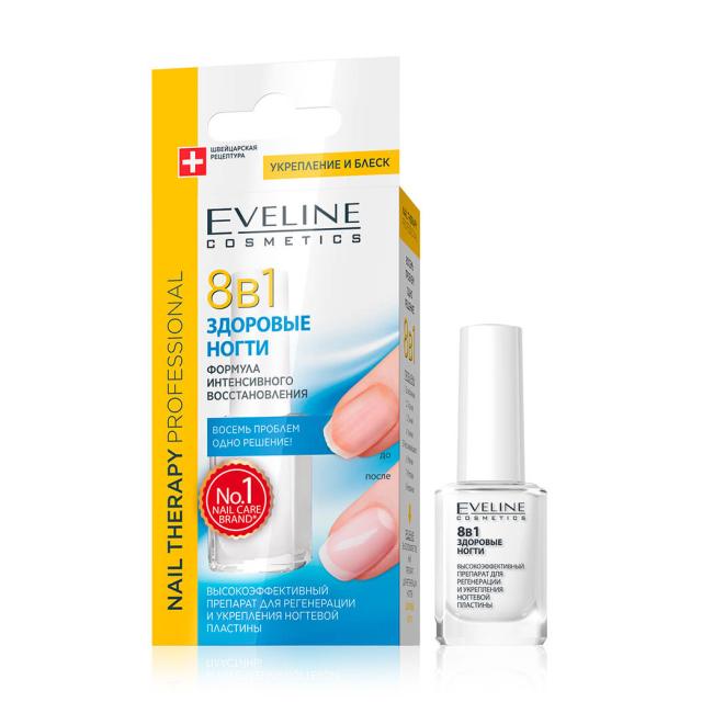 foto засіб для відновлення нігтів eveline cosmetics nail therapy total action 8 в 1 здорові нігті, 12мл