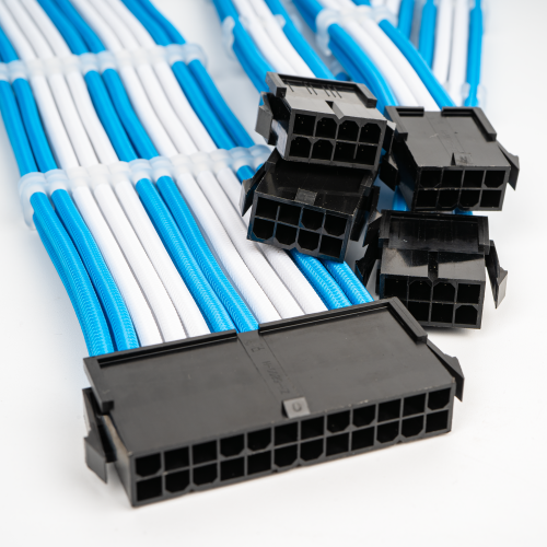 foto набір кастомних кабелів живлення evolve custom psu cable kit 0.3m (ev-psumf-03lbw) light blue/white
