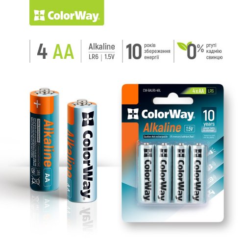 foto батарейки colorway aa alkaline power 4шт (cw-balr06-4bl)