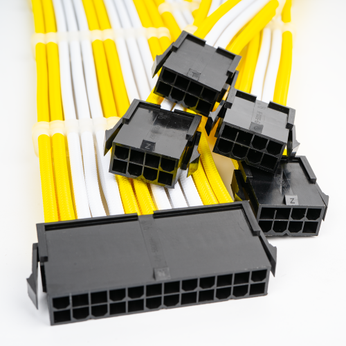 foto набір кастомних кабелів живлення evolve custom psu cable kit 0.3m (ev-psumf-03why) white/yellow