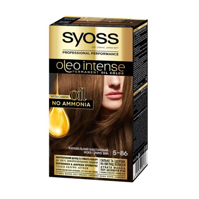 foto безаміачна стійка фарба для волосся syoss oleo intense з олією-активатором, 5-86 карамельний каштановий, 115 мл