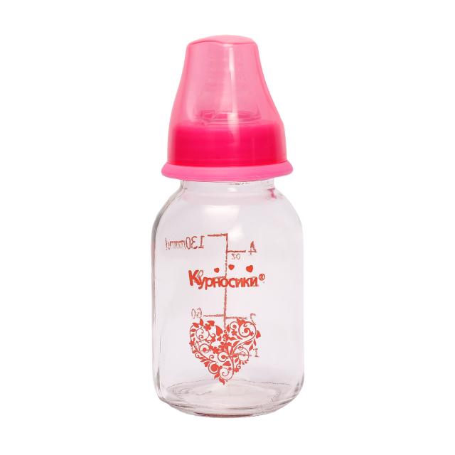 foto пляшечка для годування курносики скляна, з силіконовою соскою, від народження, рожева, 130 мл (7010)