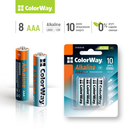 foto батарейки colorway aaa alkaline power 8шт (cw-balr03-8bl)