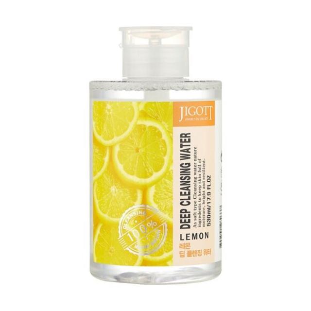 foto очищувальна вода для обличчя jigott lemon deep cleansing water з екстрактом лимону, 530 мл