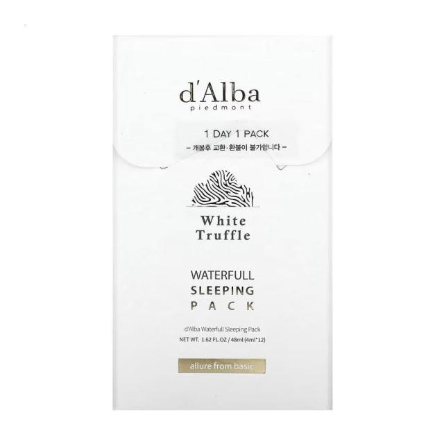 foto зволожувальна нічна маска для обличчя d'alba waterfull sleeping pack з екстрактом білого трюфеля, 12*4 мл