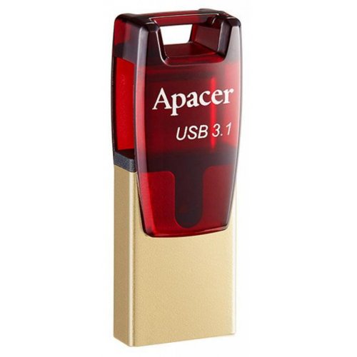 foto накопичувач apacer ah180 64gb type-c usb 3.1 red (ap64gah180r-1)
