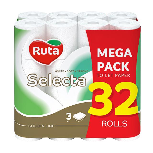 foto туалетний папір ruta selecta premium білий, 3-шаровий, 150 відривів, 32 рулони