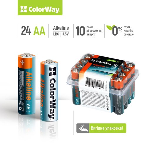 foto батарейки colorway aa alkaline power 24шт (cw-balr06-24pb)